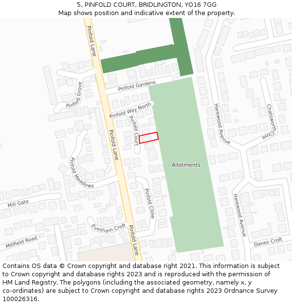 5, PINFOLD COURT, BRIDLINGTON, YO16 7GG: Location map and indicative extent of plot