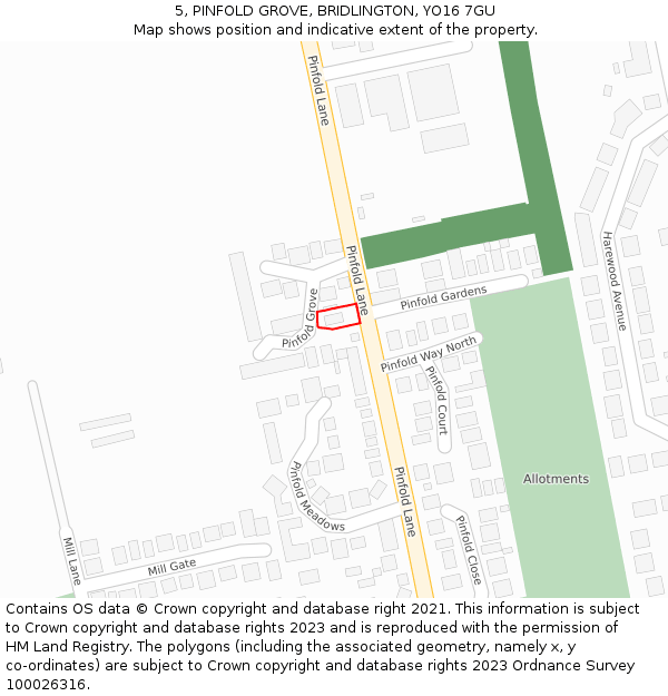 5, PINFOLD GROVE, BRIDLINGTON, YO16 7GU: Location map and indicative extent of plot