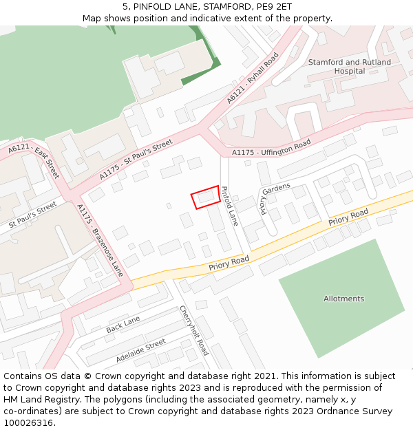 5, PINFOLD LANE, STAMFORD, PE9 2ET: Location map and indicative extent of plot