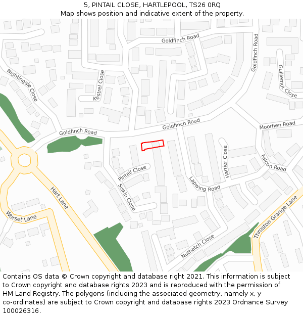 5, PINTAIL CLOSE, HARTLEPOOL, TS26 0RQ: Location map and indicative extent of plot