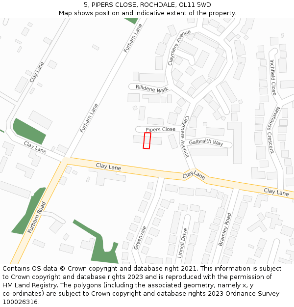 5, PIPERS CLOSE, ROCHDALE, OL11 5WD: Location map and indicative extent of plot