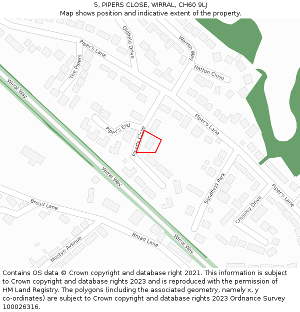 5, PIPERS CLOSE, WIRRAL, CH60 9LJ: Location map and indicative extent of plot