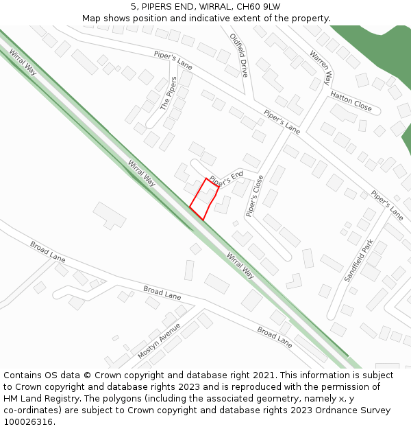 5, PIPERS END, WIRRAL, CH60 9LW: Location map and indicative extent of plot