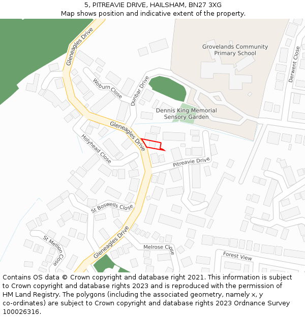 5, PITREAVIE DRIVE, HAILSHAM, BN27 3XG: Location map and indicative extent of plot