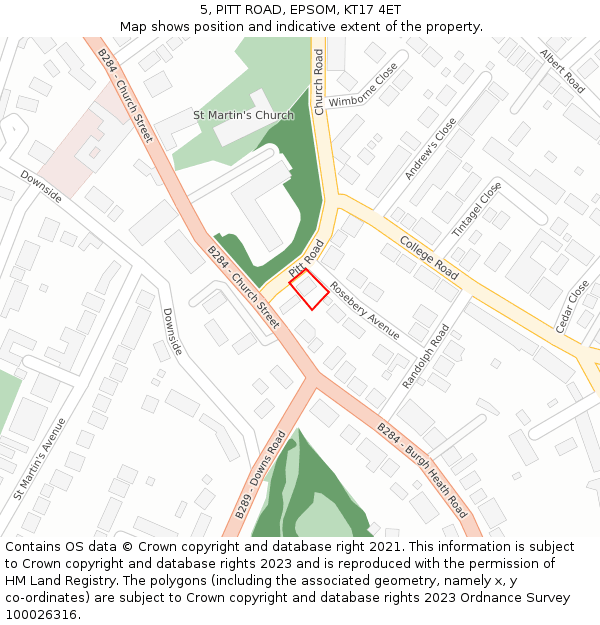 5, PITT ROAD, EPSOM, KT17 4ET: Location map and indicative extent of plot