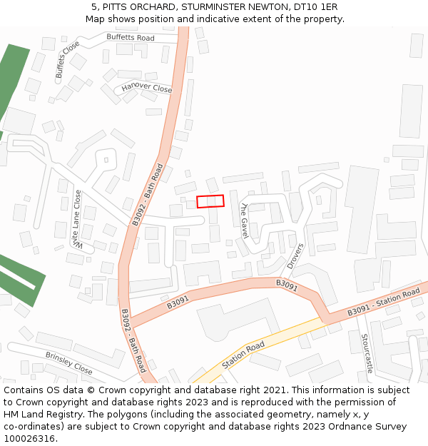 5, PITTS ORCHARD, STURMINSTER NEWTON, DT10 1ER: Location map and indicative extent of plot