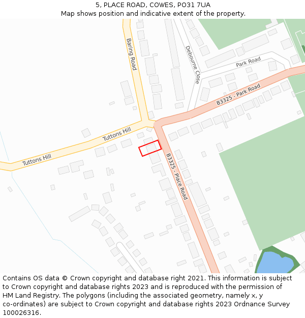 5, PLACE ROAD, COWES, PO31 7UA: Location map and indicative extent of plot