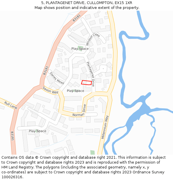 5, PLANTAGENET DRIVE, CULLOMPTON, EX15 1XR: Location map and indicative extent of plot