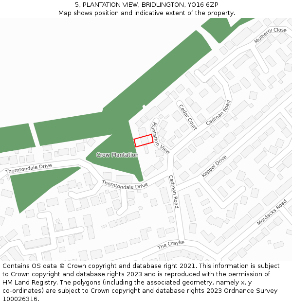 5, PLANTATION VIEW, BRIDLINGTON, YO16 6ZP: Location map and indicative extent of plot