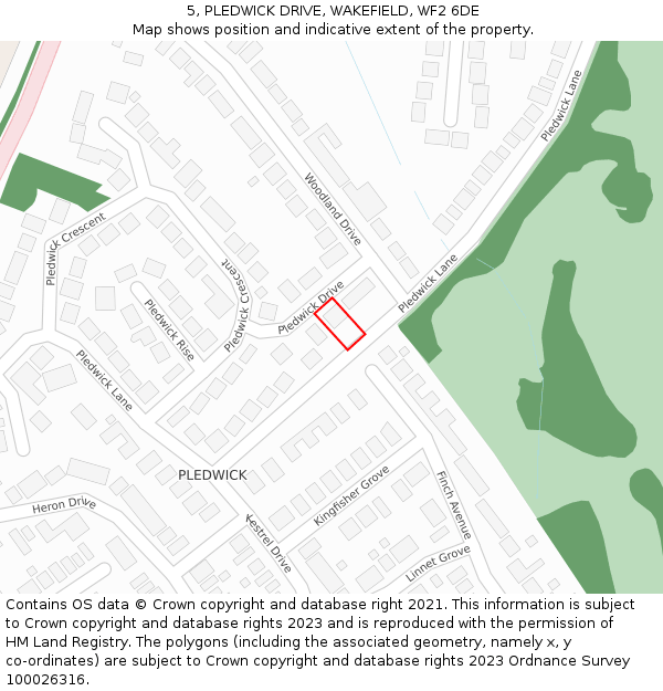 5, PLEDWICK DRIVE, WAKEFIELD, WF2 6DE: Location map and indicative extent of plot