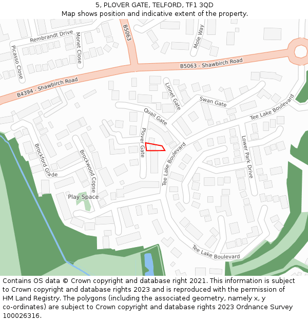 5, PLOVER GATE, TELFORD, TF1 3QD: Location map and indicative extent of plot