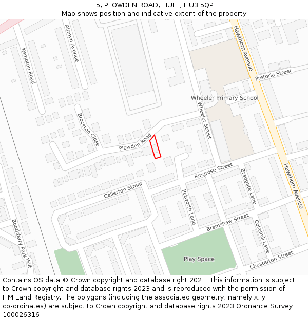 5, PLOWDEN ROAD, HULL, HU3 5QP: Location map and indicative extent of plot