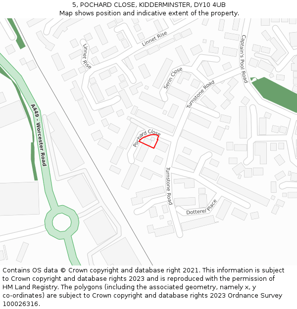 5, POCHARD CLOSE, KIDDERMINSTER, DY10 4UB: Location map and indicative extent of plot