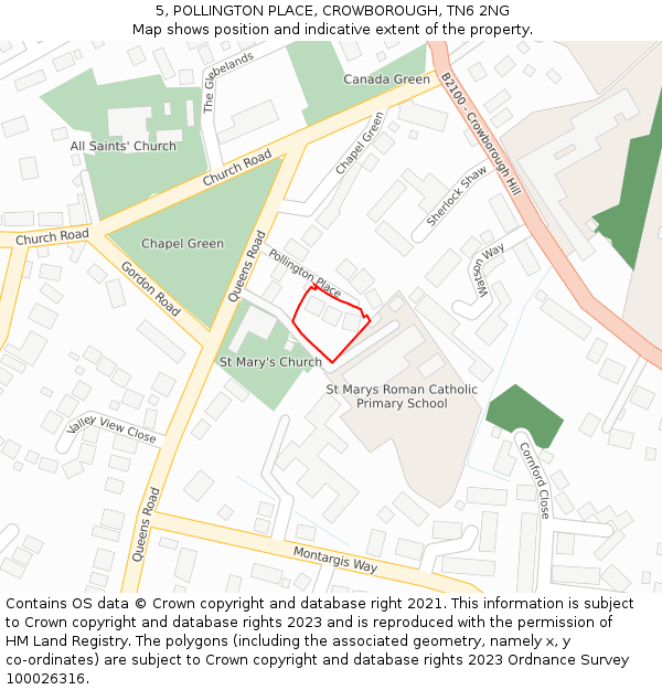5, POLLINGTON PLACE, CROWBOROUGH, TN6 2NG: Location map and indicative extent of plot