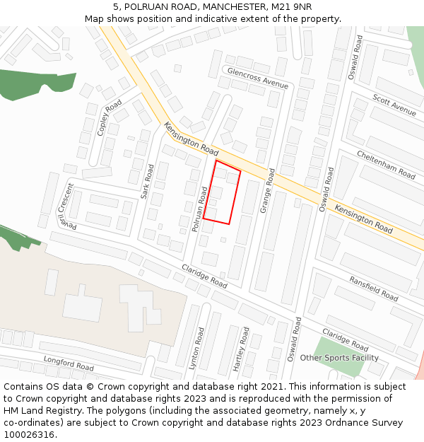 5, POLRUAN ROAD, MANCHESTER, M21 9NR: Location map and indicative extent of plot