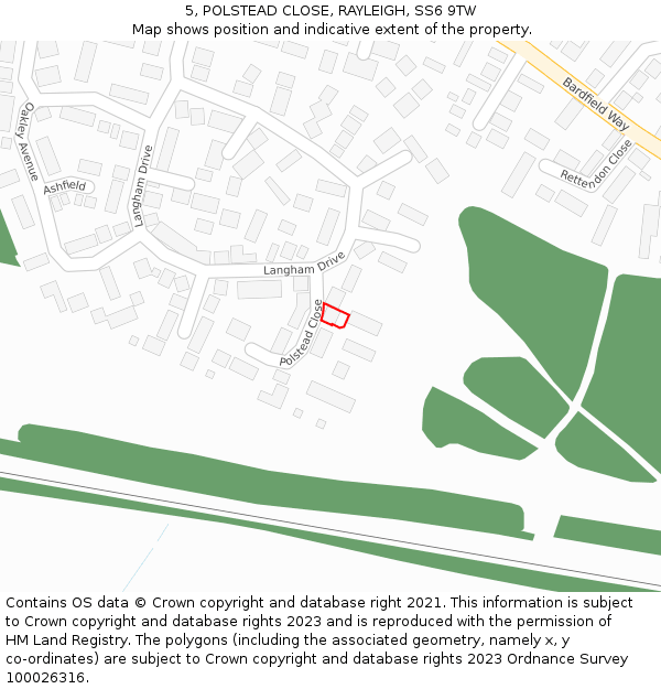 5, POLSTEAD CLOSE, RAYLEIGH, SS6 9TW: Location map and indicative extent of plot