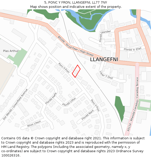 5, PONC Y FRON, LLANGEFNI, LL77 7NY: Location map and indicative extent of plot