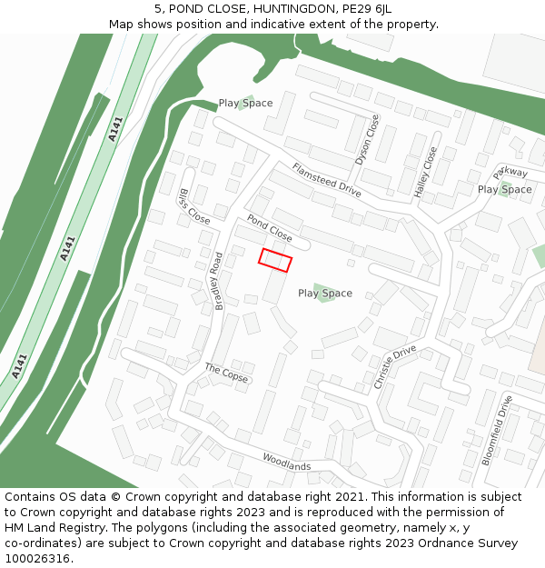 5, POND CLOSE, HUNTINGDON, PE29 6JL: Location map and indicative extent of plot