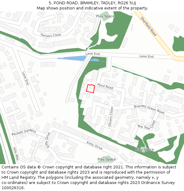 5, POND ROAD, BRAMLEY, TADLEY, RG26 5UJ: Location map and indicative extent of plot