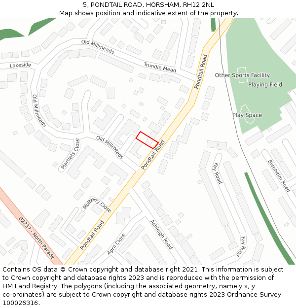 5, PONDTAIL ROAD, HORSHAM, RH12 2NL: Location map and indicative extent of plot