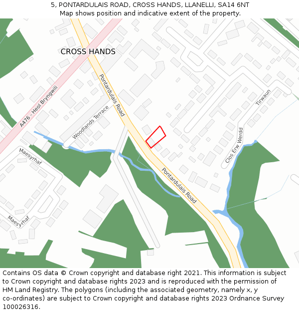 5, PONTARDULAIS ROAD, CROSS HANDS, LLANELLI, SA14 6NT: Location map and indicative extent of plot