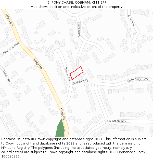 5, PONY CHASE, COBHAM, KT11 2PF: Location map and indicative extent of plot