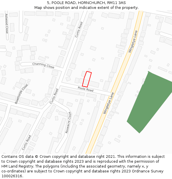 5, POOLE ROAD, HORNCHURCH, RM11 3AS: Location map and indicative extent of plot