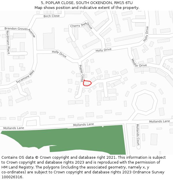 5, POPLAR CLOSE, SOUTH OCKENDON, RM15 6TU: Location map and indicative extent of plot