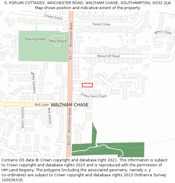 5, POPLAR COTTAGES, WINCHESTER ROAD, WALTHAM CHASE, SOUTHAMPTON, SO32 2LW: Location map and indicative extent of plot