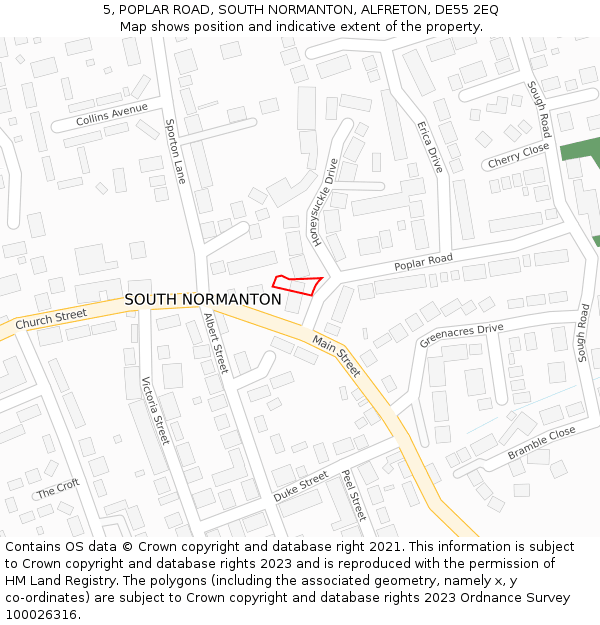 5, POPLAR ROAD, SOUTH NORMANTON, ALFRETON, DE55 2EQ: Location map and indicative extent of plot