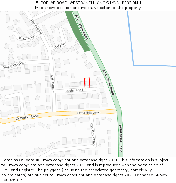 5, POPLAR ROAD, WEST WINCH, KING'S LYNN, PE33 0NH: Location map and indicative extent of plot