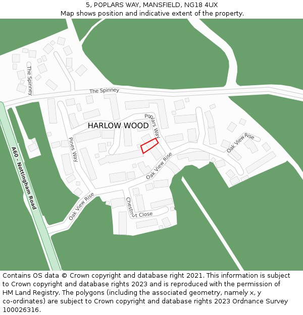 5, POPLARS WAY, MANSFIELD, NG18 4UX: Location map and indicative extent of plot