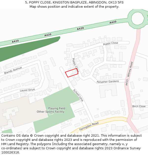 5, POPPY CLOSE, KINGSTON BAGPUIZE, ABINGDON, OX13 5FS: Location map and indicative extent of plot