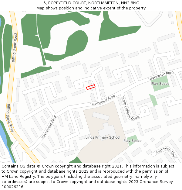 5, POPPYFIELD COURT, NORTHAMPTON, NN3 8NG: Location map and indicative extent of plot