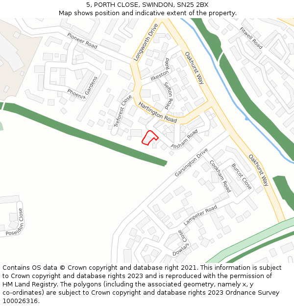 5, PORTH CLOSE, SWINDON, SN25 2BX: Location map and indicative extent of plot