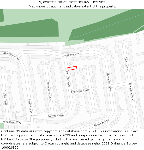 5, PORTREE DRIVE, NOTTINGHAM, NG5 5DT: Location map and indicative extent of plot