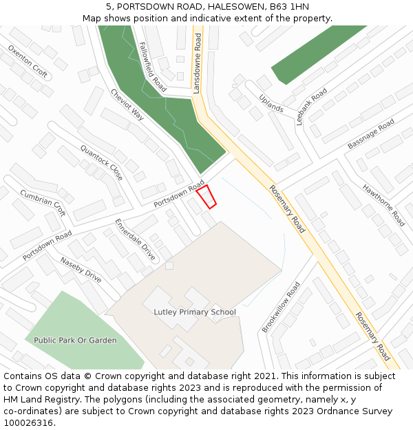 5, PORTSDOWN ROAD, HALESOWEN, B63 1HN: Location map and indicative extent of plot