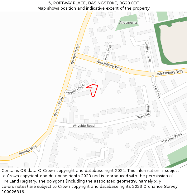 5, PORTWAY PLACE, BASINGSTOKE, RG23 8DT: Location map and indicative extent of plot