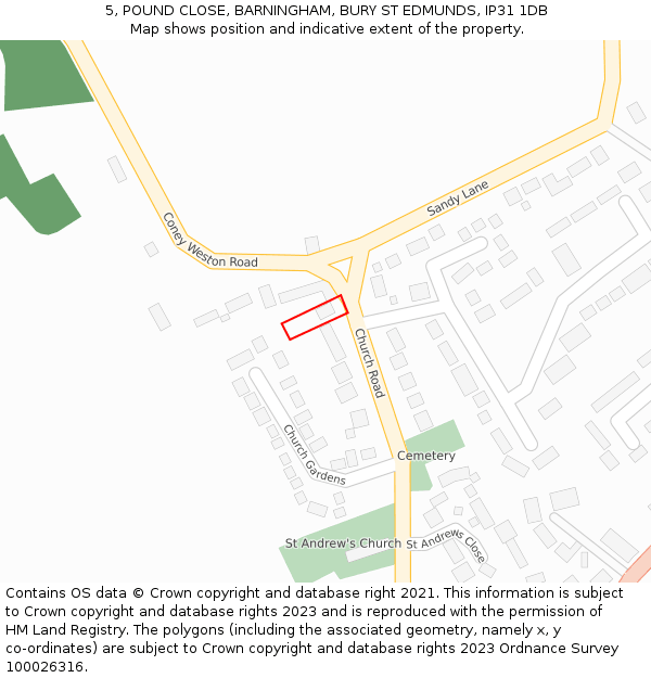 5, POUND CLOSE, BARNINGHAM, BURY ST EDMUNDS, IP31 1DB: Location map and indicative extent of plot