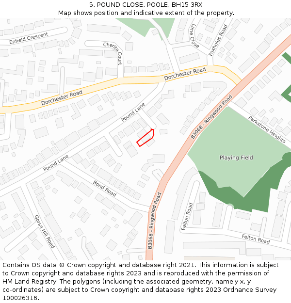 5, POUND CLOSE, POOLE, BH15 3RX: Location map and indicative extent of plot