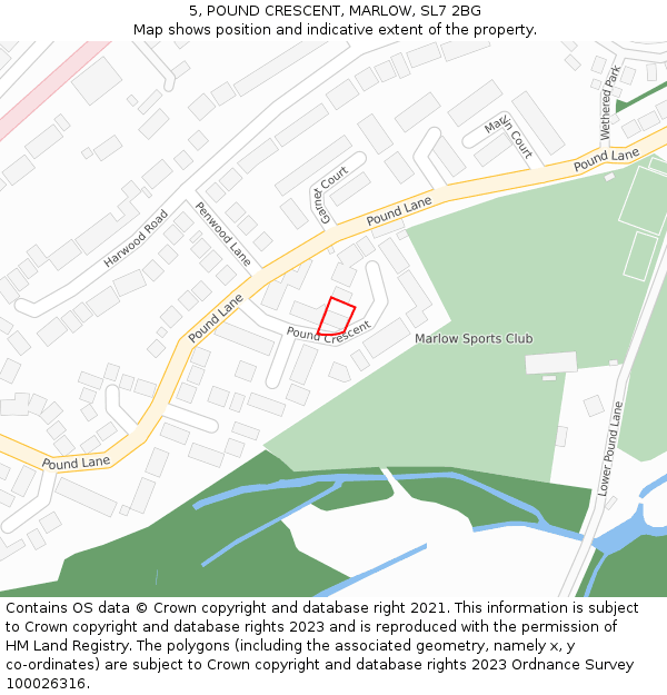 5, POUND CRESCENT, MARLOW, SL7 2BG: Location map and indicative extent of plot