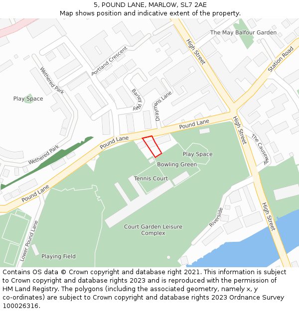 5, POUND LANE, MARLOW, SL7 2AE: Location map and indicative extent of plot