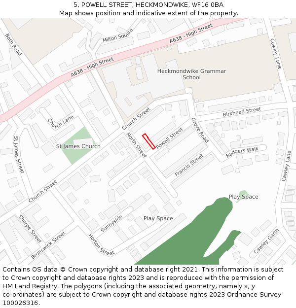 5, POWELL STREET, HECKMONDWIKE, WF16 0BA: Location map and indicative extent of plot