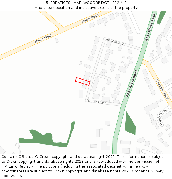 5, PRENTICES LANE, WOODBRIDGE, IP12 4LF: Location map and indicative extent of plot