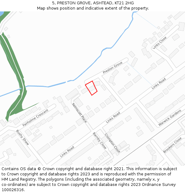 5, PRESTON GROVE, ASHTEAD, KT21 2HG: Location map and indicative extent of plot