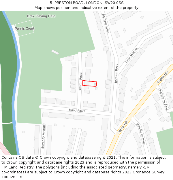 5, PRESTON ROAD, LONDON, SW20 0SS: Location map and indicative extent of plot