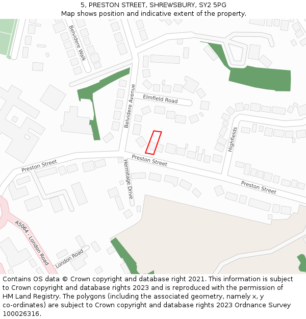 5, PRESTON STREET, SHREWSBURY, SY2 5PG: Location map and indicative extent of plot