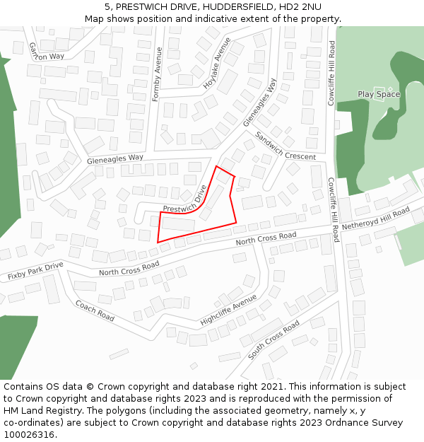 5, PRESTWICH DRIVE, HUDDERSFIELD, HD2 2NU: Location map and indicative extent of plot