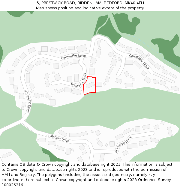 5, PRESTWICK ROAD, BIDDENHAM, BEDFORD, MK40 4FH: Location map and indicative extent of plot