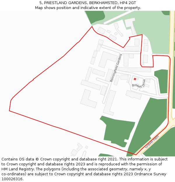 5, PRIESTLAND GARDENS, BERKHAMSTED, HP4 2GT: Location map and indicative extent of plot